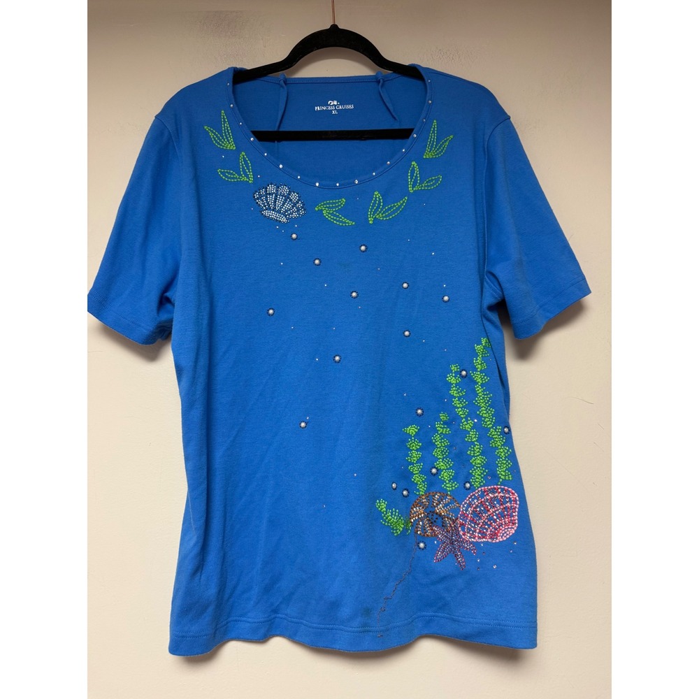 Princess Cruises Blue Sea‎ Life Rhinestone Pearl T-Shirt XL Nautical Souvenir